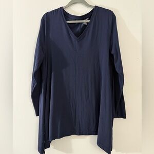 Chico's Deep Blue Long Sleeve V-Neck Top